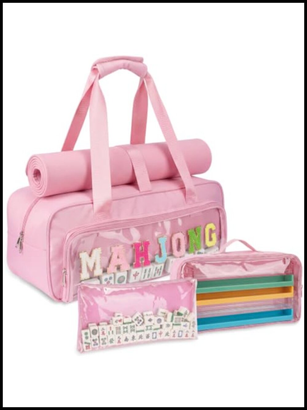 Empty Mahjong Bag Clear Tile Storage Tote Oxford Fabric Water-resistant with